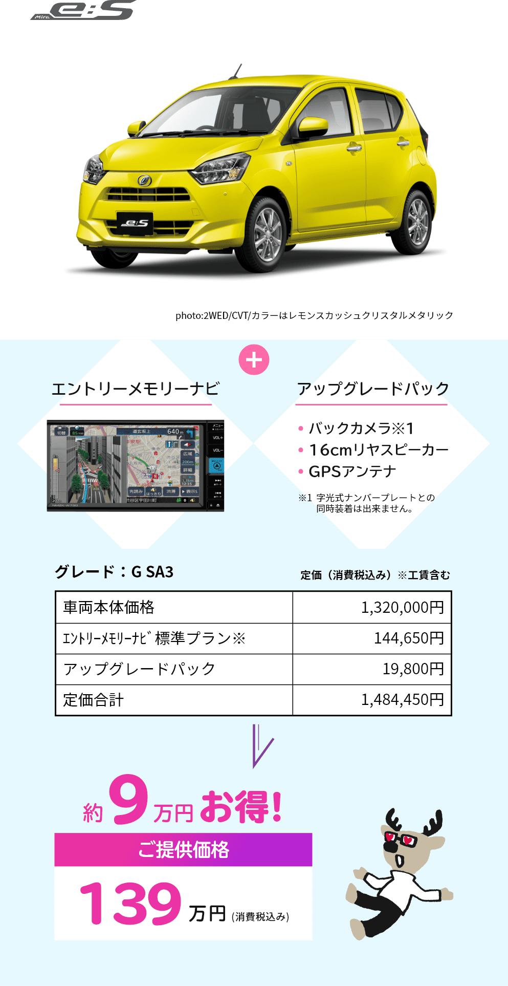 e:s　エントリーメモリーナビ＋アップグレードパック　約9万円お得!